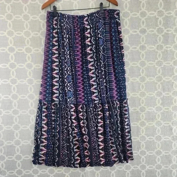 Knox Rose Y2K Pleated Ruffle Midi Skirt Patterned Women's XL - Picture 1 of 7